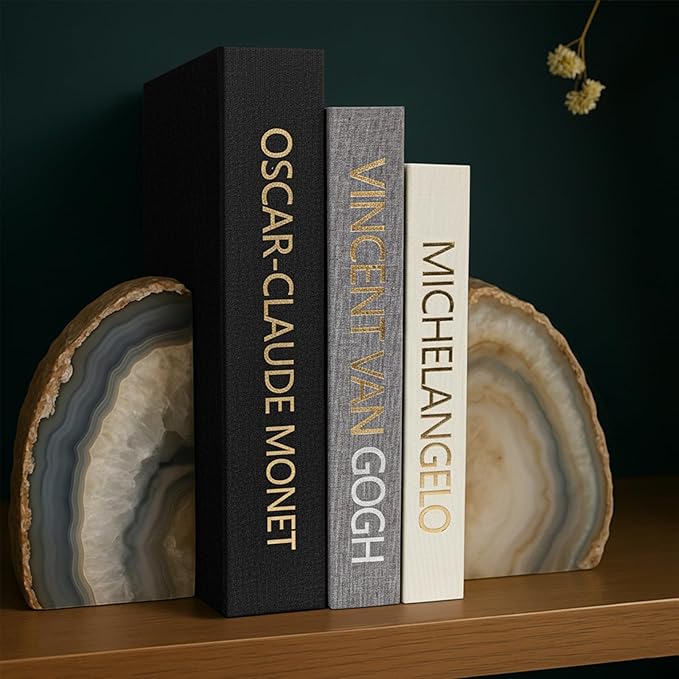 Aesthetic Decorative Books for Home Decor w. Wood Bead - Set of 3 Linen Fake Books for Decoration, Coffee Table Book Box Decor for Mantle/Bookshelf/Farmhouse/Entryway/Nightstand