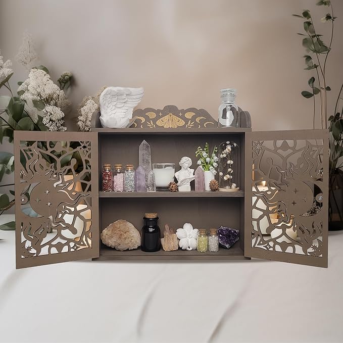 Large Crystal Shelf Display Moon Shelf Crystal Holder for Stone Rock Display Shelf, Gem Cabinet Nail Polish Organizer Essential Oil Storage Trinket Case