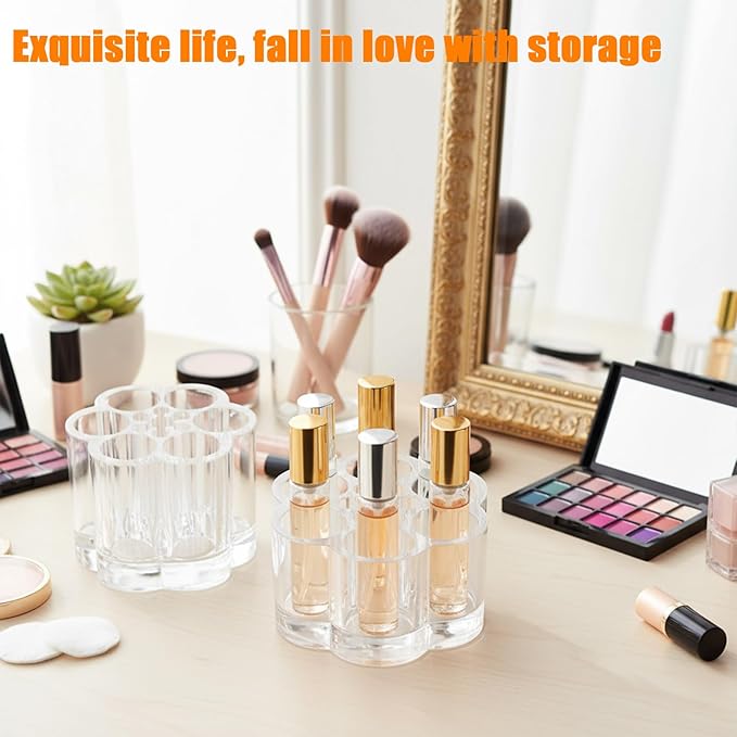 2-Pack Plum Flower Perfume Organizer, Clear Acrylic Rollerball Perfume Holder & Display Tray, Perfume Storage for Dresser, Lip Gloss Organizer, Beauty Scentbird Case for Women