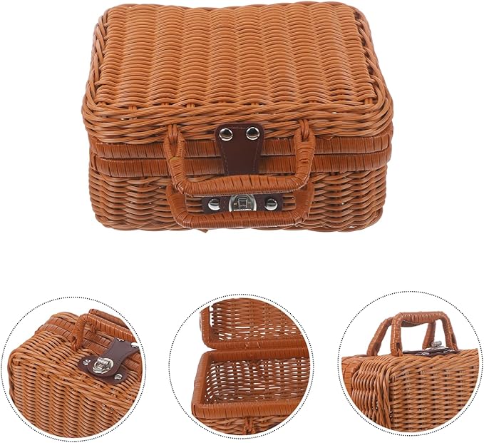 Simulated Rattan Woven Suitcase Retro Storage Case Handwoven Storage Box