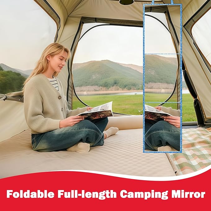 Foldable Full Length Mirror, 2-in-1 Wall Mounted or Tabletop Mirror, Portable Travel Mirror with Handle for Dance Home Bedroom Wardrobe Stage Makeup Checks Camping Outdoor Use (47" x 12.5", Tri-Fold)