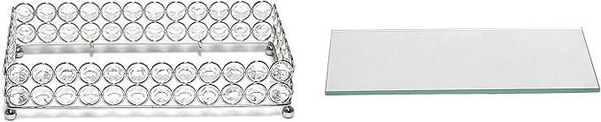 Elegant Designs HG1010-CHR Elipse Crystal Decorative Mirrored Jewelry or Makeup Cosmetic Perfume Vanity Organizer Tray, Chrome