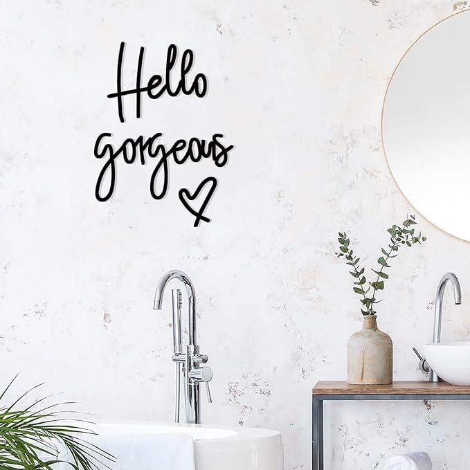 Blulu Hello Gorgeous Wall Decor Sign Hello Gorgeous Wall Art Minimalist Wooden Words Decor for Lash Room, Salon, Vanity or Makeup Room, Bathroom, Bedroom, Office(Black)