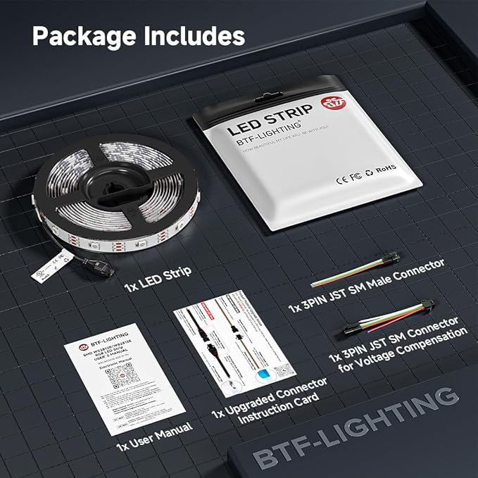 BTF-LIGHTING WS2812B ECO RGB LED Strip,UL Listed,Individually Addressable,16.4FT 30LED/m 150Pixel DC5V 5050SMD,Alloy Wire Flexible for DIY Chasing Color Project IP67(No Adapter or Controller)