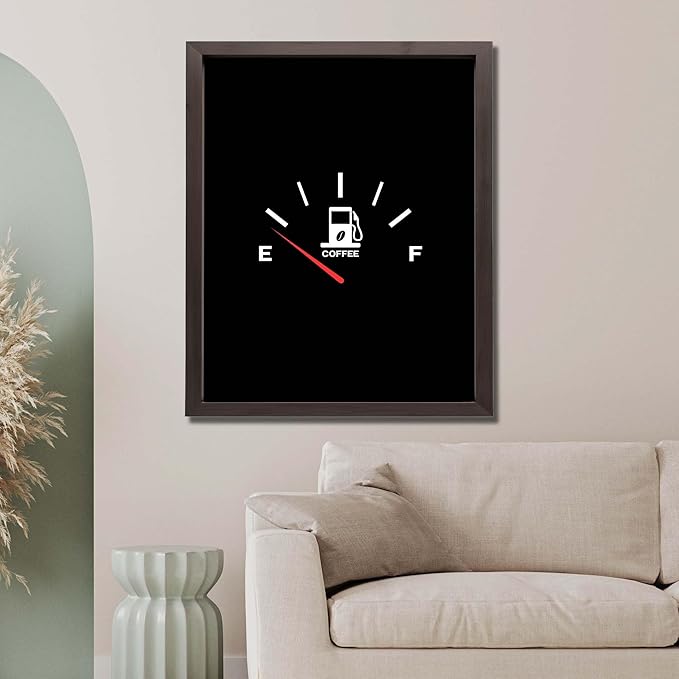 InkFlow Posters Coffee Gauge Poster - Minimal Fuel Meter Illustration - Modern Caffeine Humor Design - Kitchen Office Wall Decor Accent - Fun Graphic Art Print - 8x10 Unframed Canvas Print