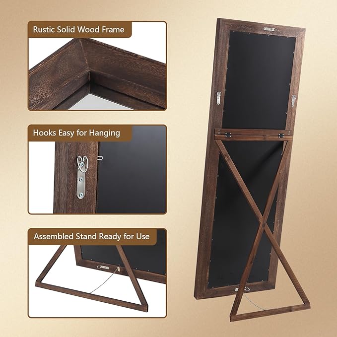 Rustic Farmhouse Full Length Mirror, 71"x32" Wood Frame Large Floor Mirror, Free Standing Mirror Leaning Wall for Bedroom Living Room Cloakroom, Charcoal-Grilled Brown