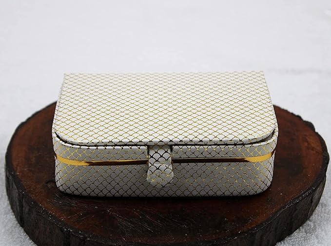 atorakushon PU Leather Cosmetic Jewellery accessories Vanity Storage Earrings Studs Box Organizer Necklace Wardrobe Organizer for Female Pack of 4 (Cream)