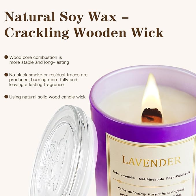 Lavender Candle Gift Set β 2 Pack Wood Wick Soy Wax Scented Candles with Gift Boxes, Long Lasting Relaxing Aromatherapy Candles for Home Decor, Holiday Gifts
