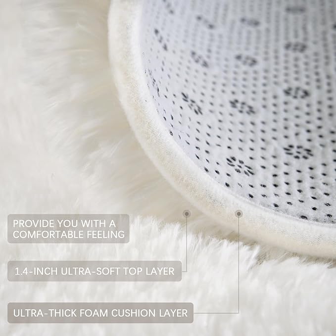 BENRON Soft Area Rugs for Living Room Bedroom Washable, Fluffy Rugs for Kids Children Girls Boys Room Decor, 3x5 Throw Rug for Nursery Kitchen Dining Table, Indoor Floor Carpets, Cream White