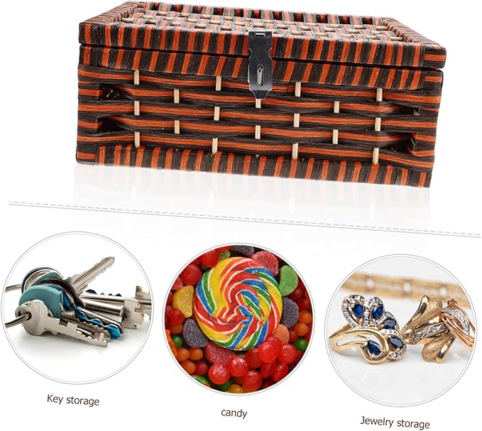 PRETYZOOM Woven Storage Bin Lid Pretty Box for Makeup Rustic Decorative Organizer Random Style