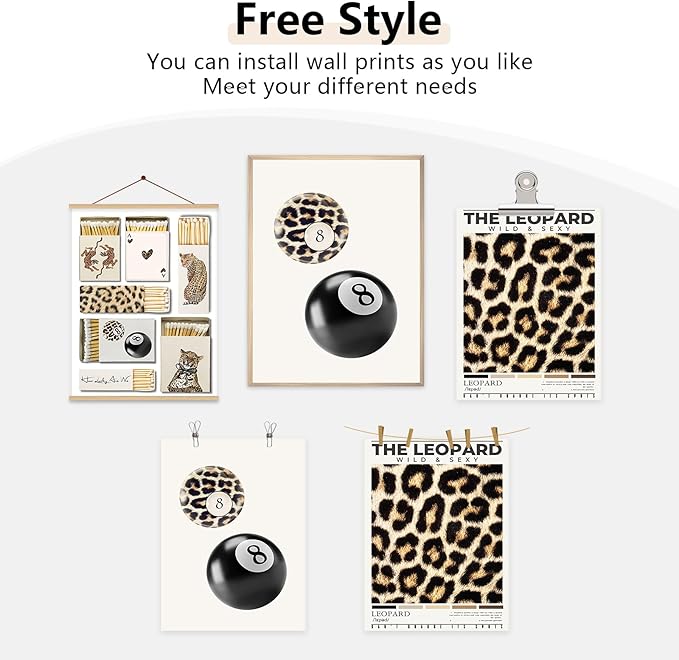 Trendy Leopard Wall Art Decor Cheetah Aesthetic Canvas Prints Preppy Cheetah Room Decor Poster Stylish Matchbox Wall Art Funky Y2k Pictures Lucky 8 Ball Artwork for Bedroom 12x16x3 Inch Unframed