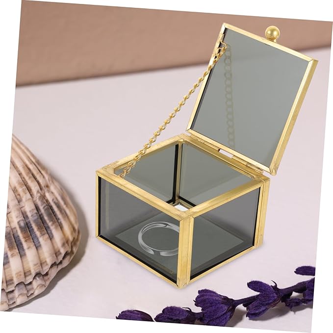 Healifty Square Glass Jewelry Box Lid Modern Decorative Organizer for Cosmetics and Accessories Multi-functional Keepsake Storage Container