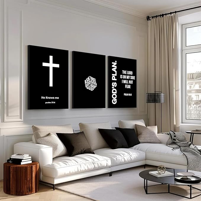Christian Jesus Wall Art Black White God Canvas Wall Decor Religious Bible Verse Poster Modern Christian Cross Painting Artwork Christ Scripture Prints Picture for Bedroom 12x16x3 Inch Wrapped Canvas