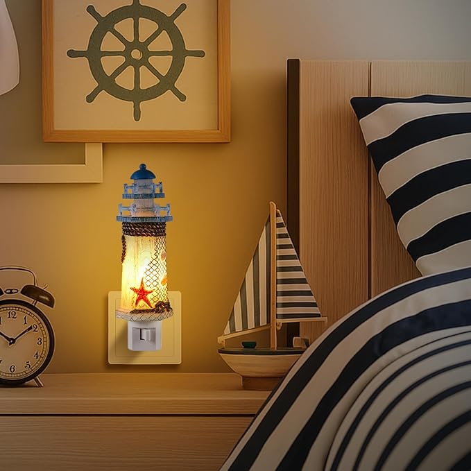 Tuanse Lighthouse Night Lights Plug in Nautical Themed Lamp Coastal Christmas Decor for Seaside Ocean Beach House Room Hallway Stairway