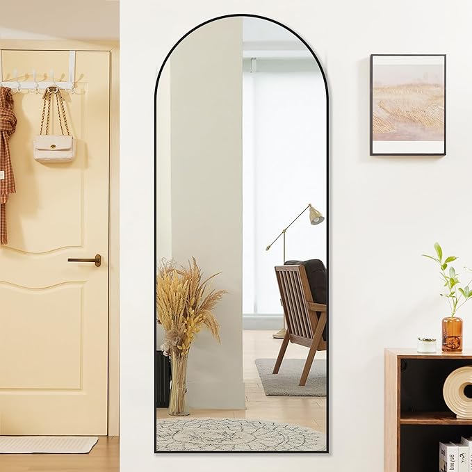 OLIXIS 64"x 21.5" Arched Mirror Full Length, Full Body Mirror with Stand, Hanging or Leaning for Wall, Floor Standing with Shatter-Proof Glass for Bedroom, Living Room, Long, Black