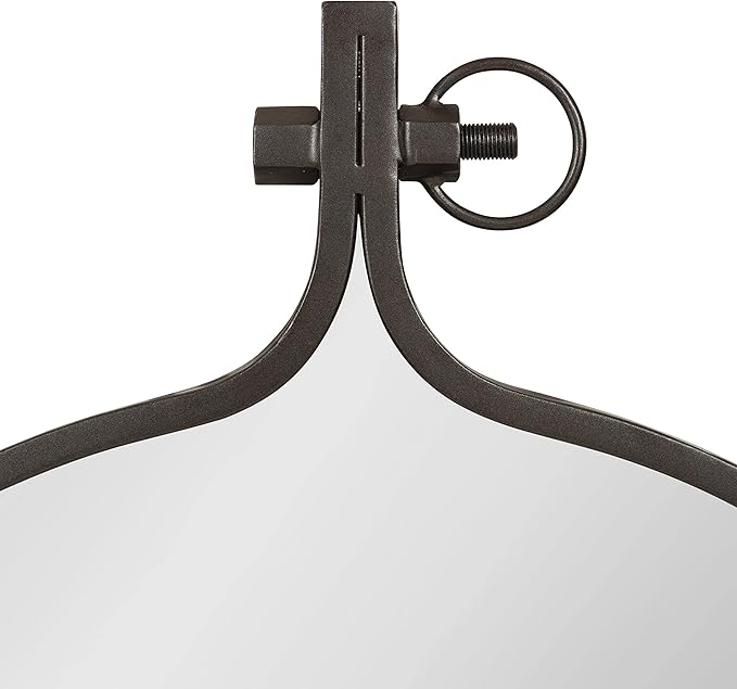 Kate and Laurel Yitro Round Industrial Rustic Metal Framed Wall Mirror, 23.5in x 28.5in, Dark Charcoal