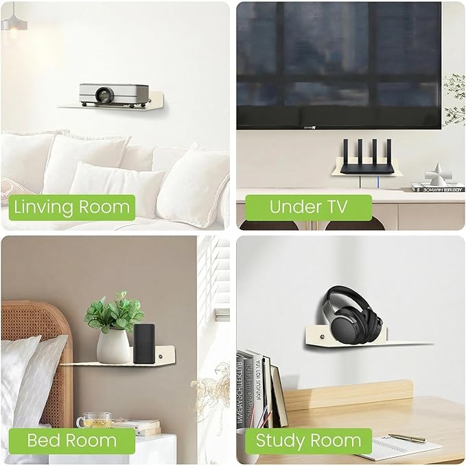 Steel Floating Shelves for Wall,Small Wall Shelf,Suitable for Bedroom, Living Room, Bathroom, Kitchen, Office (Warm White, 4.72x6.1 in)