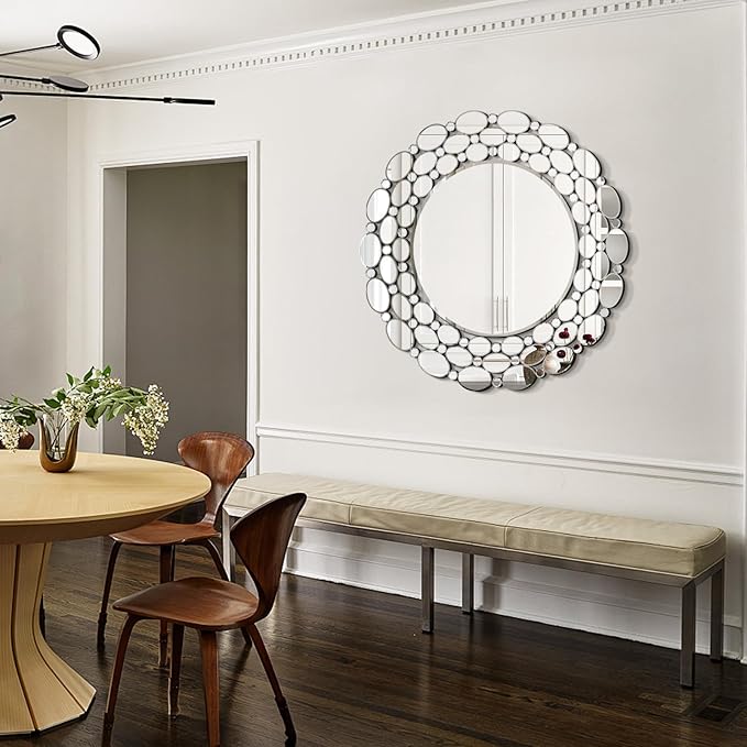 32" Large Round Wall Mirrors, Modern Silver Mirror for Wall Decor, Elegant Decorative Mirror for Entryway, Living Room, Bedroom, Bathroom, Dining Room
