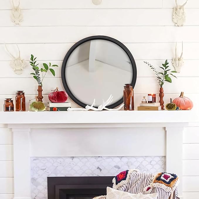 12" Matte Black Round Convex Mirror, Small Circle Wall Mirror with Thick Metal Framed, Round Decorative Wall Mirrors for Bathroom, Vanity