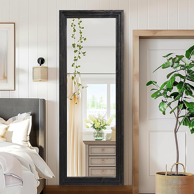 65"x24" Full Length Mirror Solid Wood Frame Floor Mirror for Living Room, Bedroom Hanging or Leaning, Black