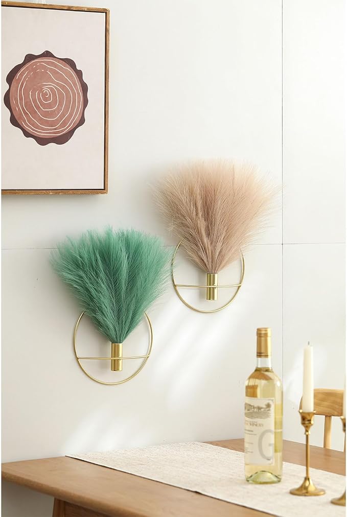 Pretty Jolly Boho Wall Decor, Wall-Mounted Metal Wall Decor, Hanging Artificial Pampas Display, Wall Art Living Room, Bedroom, Bathroom, Dining room,Plant Wall Decor 2 Pack,Gold