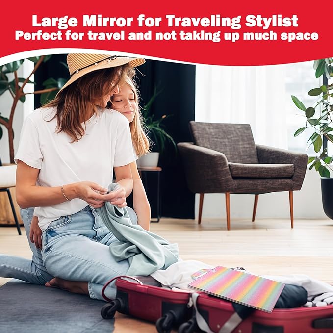 Foldable Full Length Mirror 2-in-1 Wall-Mounted or Tabletop Mirror, Portable Travel Mirror with Handle for Dance Home Bedroom Wardrobe Stage Makeup Checks Camping Outdoor Use (47" x 12.5", Tri-Fold)