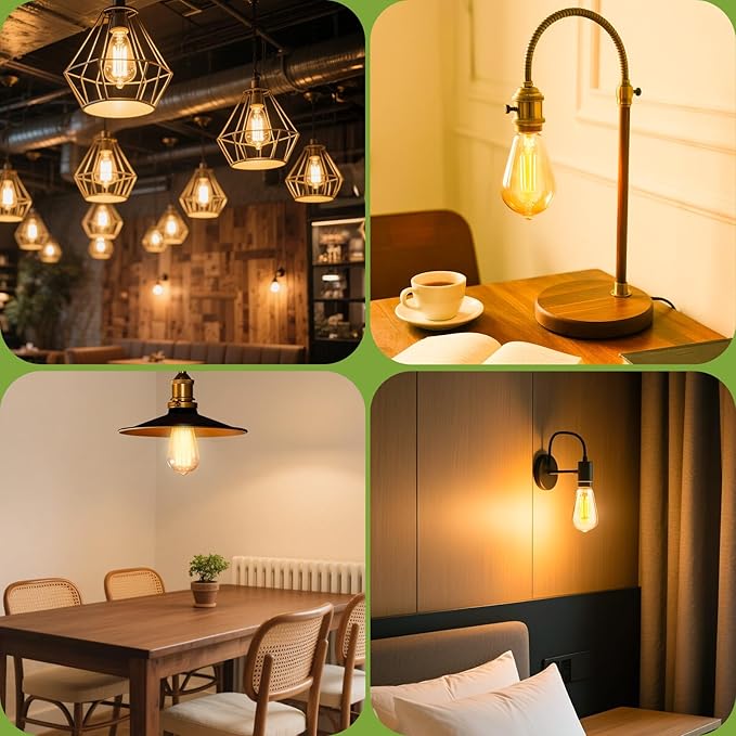 Sigalux LED Edison Bulbs 40 watt Equivalent, E26 Light Bulb Dimmable, Soft White 2700K, Amber Glass ST58 Vintage LED Bulbs, 90+ CRI, 4.5W 400LM, E26 Base, 4 Pack