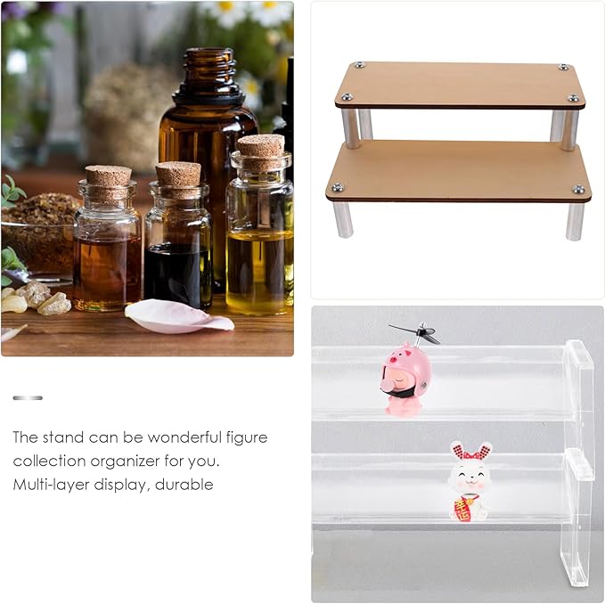 Tiered Wooden Display Stand for Figures and Collectibles Makeup Organizer Shelf with Smooth Finish Stable Multi-use Riser for Handcrafts Dolls and Home Decor Storage