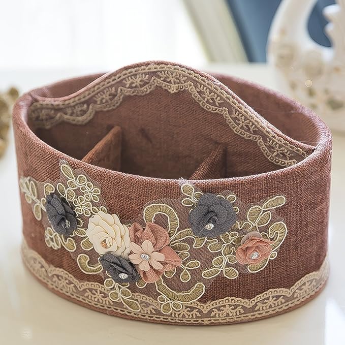 Vintage Fashion Lace Floral Oval Shape Cosmetic Jewelry Organizer Desktop Storage Box Organizer