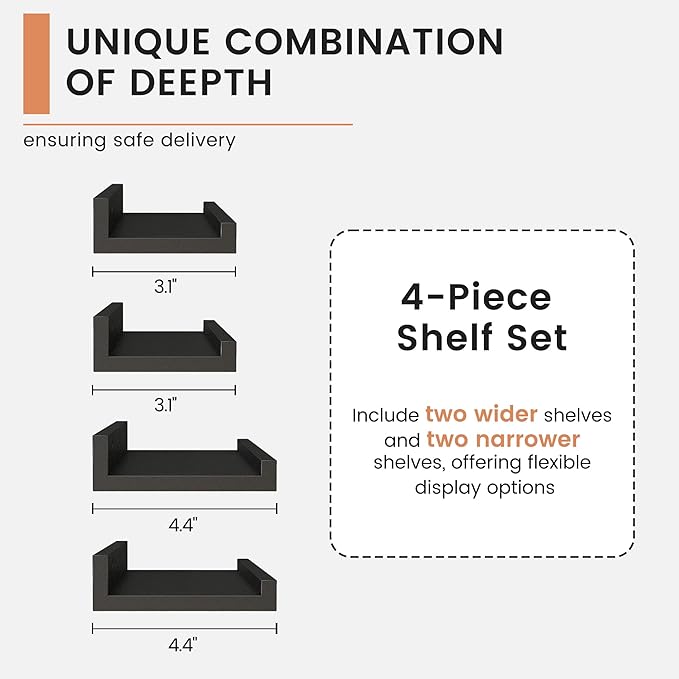 FLYJOE Floating Picture Ledge Shelves for Wall Set of 4, 24 Inch Wall Shelves with Lip Long Large Nursery Book Shelf for Toys Storage Kids Bookshelf Wall Mounted Living Room Bedroom Decor Frames