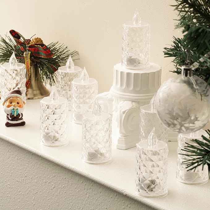 12 Pack Flameless Candles, Battery Operated, Realistic Crystal Type LED Lights for Safe for Mother's Day, Father's Day, BBQs, Outdoor & Family Gatherings