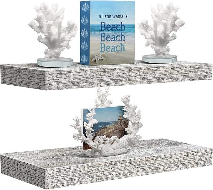 Sorbus Floating Shelves - 2 Pack 16 Inch Rustic & Blue Wall Shelves for Bedroom, Kitchen, Living Room, Bathroom Shelves, Home Decor, Office - Floating Shelf for Trophy, Books, Frames, Toilet Paper