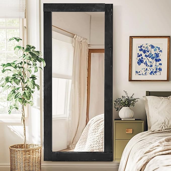 Full Length Mirror 71"x32" – Solid Wood Frame, HD Tempered Glass, Wall Mounted & Leaning, Rustic Modern Decor for Bedroom, Living Room, Entryway, Black