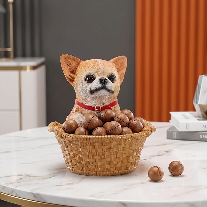 Dog Resin Storage Basket, Desktop Organizer for Remote & Keys, Cute Home Decor Tray, Ideal present for Pet Lovers.(Chihuahua Fawn)