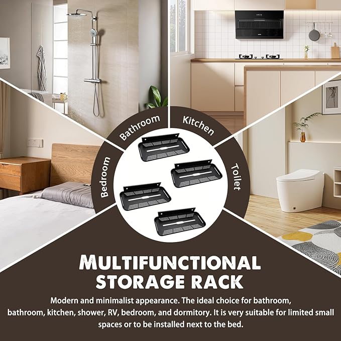 Floating Shelves for Wall, Wall Mounted Floating Shelves, Bathroom Shelf Bedroom Kitchen Living Room Hanging Storage Shelves, Room Decor (4, Black)