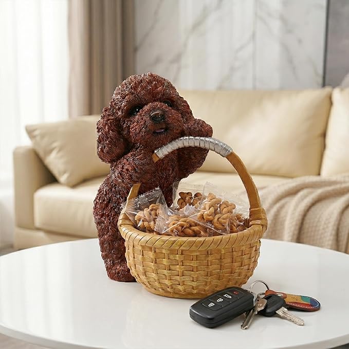 Dog Resin Storage Basket, Desktop Organizer for Remote & Keys, Cute Home Decor Tray, Ideal present for Pet Lovers.(Poodle Red)