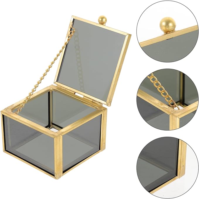 Vintage Square Glass Jewelry Storage Box Elegant Keepsake Organizer for Makeup and Trinkets Stylish Decorative Storage for Women