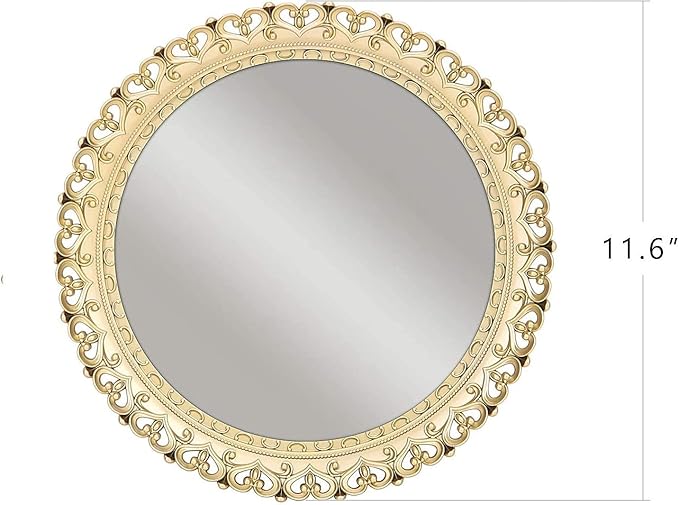 YANIZU Decorative Mirror Tray, Round Hollowed Out Design, Organizer for Makeup, Jewelry, Perfume, Vintage Display and Serving Tray for Dresser, Counter and Coffee Table, 12inchesX 12inches, Gold