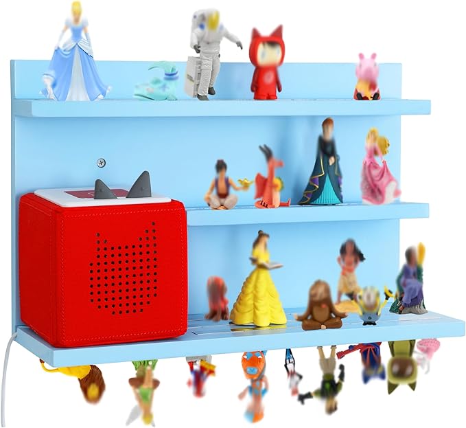 PHOENANCEE for Tonies Shelf Magnetic,for Toniebox Figures Storage Display Shelf 40-48 Character,Wall Floating Shelves Wooden,Compatible Charging Station for Children Kid's Room,Pine,3 Tier