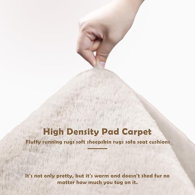Fluffy Synthetic Rabbit Fur Area Rug Soft Faux Rabbit Plush Rug Machine Washable Non-Slip Backing High Density Floor and Sofa Seat Cushions for Living Room White and Blue 2x6 ft