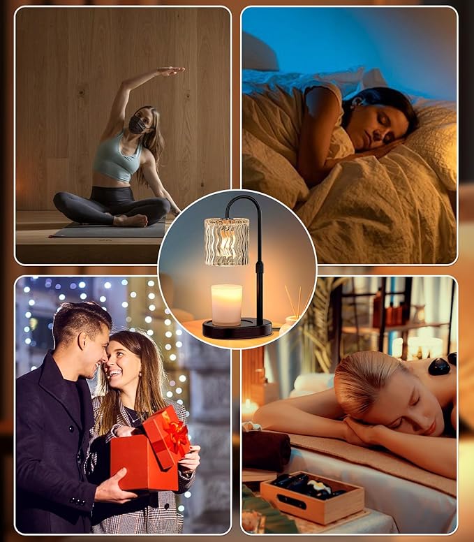Candle Warmer Lamp Electric: Dimmable Timer Candles Warming Lamps - Height Adjustable Burner Jar - No Flame Scented Melts Wax - All Candle Jars Home Decor Table Light