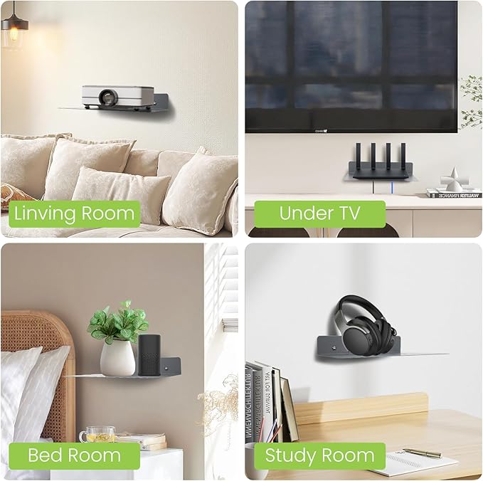 Steel Floating Shelves for Wall,Small Wall Shelf,Suitable for Bedroom, Living Room, Bathroom, Kitchen, Office (Grey, 11.81x8.46 in)