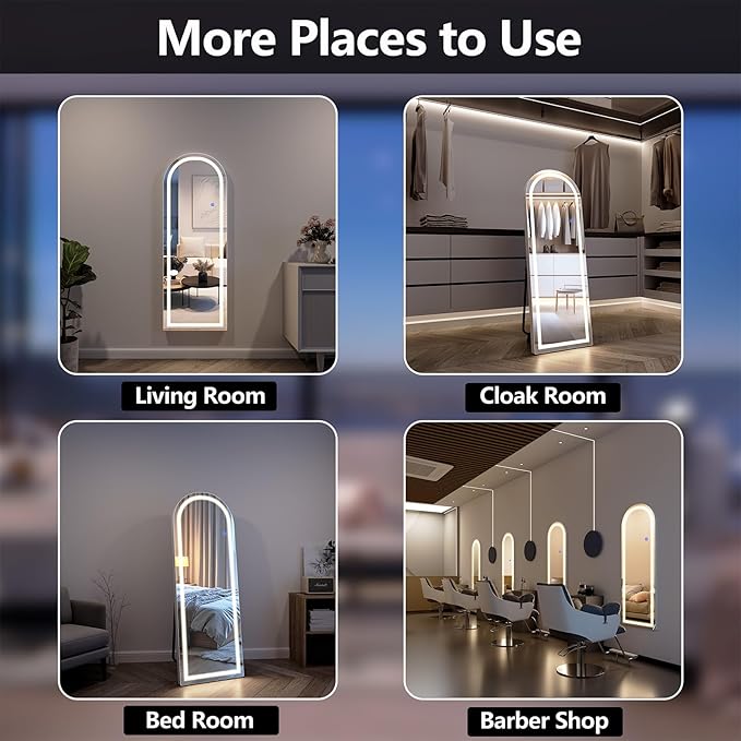 Full Length Mirror with LED Lights, LED Mirrors Full Length Floor Mirror Full Body Mirror for Bedroom Wall Mounted Free Standing (Arched, 56" L×20" W)