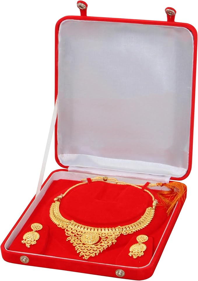 atorakushon Jewelry Set Velvet Box Necklace Pendant Earring Ring Bracelet Pearl Storage Holder Display Box for Wedding Engagement Anniversary Red