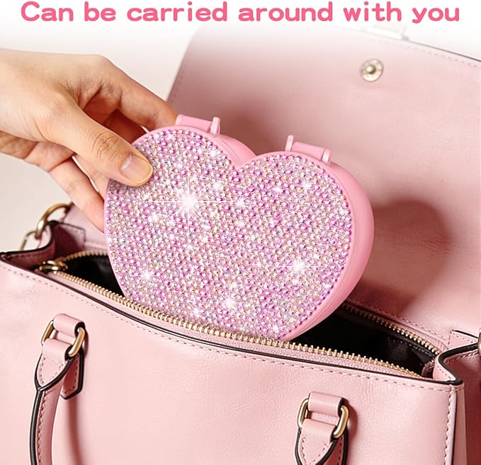 Bling Heart Jewelry Box for Girl,Jewelry Storage Organizer with Heart Make up Mirror,Glitter Jewelry Case Pendant Necklace Box for Earrings Rings Bracelets