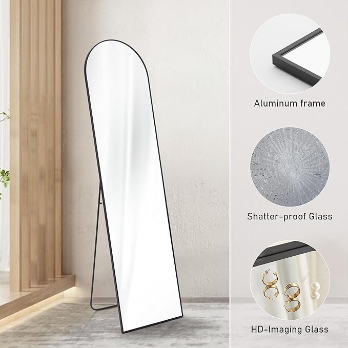 NEWBULIG Full Length Mirror, Full Body Floor Mirror with Aluminum Alloy Thin Frame, Wall or Standing Mirror for Bedroom, Living Room, Dressing Room