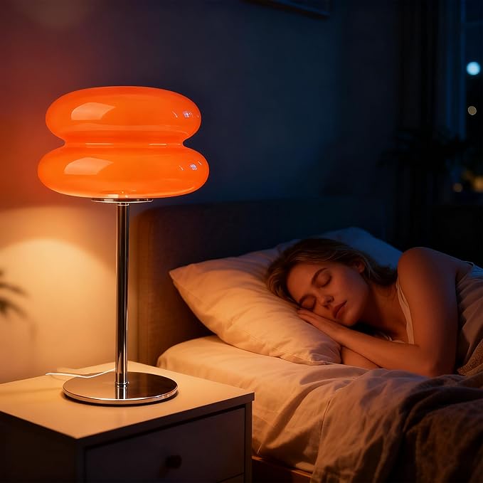 Bedroom Mushroom lamp, Medieval Modern Bedside Table lamp for Night Stands, Vintage dimmable Small Lamps, Cute Cool Desk Lamps Home Room Aesthetic Decor for Living Room(Orange)