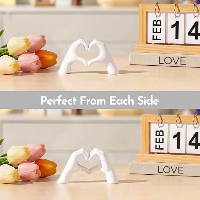 Gold Decor Living Room – Mini Small Heart Hands Sculpture – Shelf Decor Aesthetic – Cute Home Accent Table & Shelves – Love Statue - Gifts Girlfriend, Wife, Women, Teen Girls, Valentine (White, Mini)