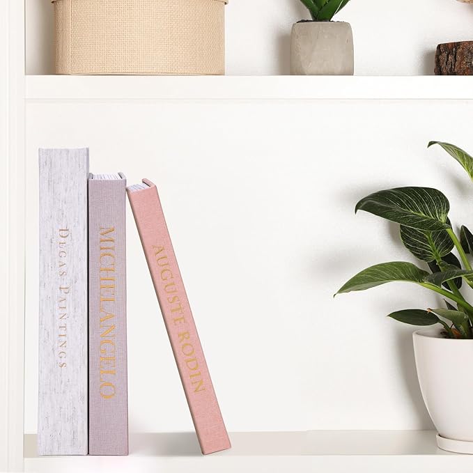 XKDOUS Set of 3 Linen Decorative Books with Gold Foil Cover Faux Book Storage Box for Coffee Table, Bathroom Shelf & Home Decor