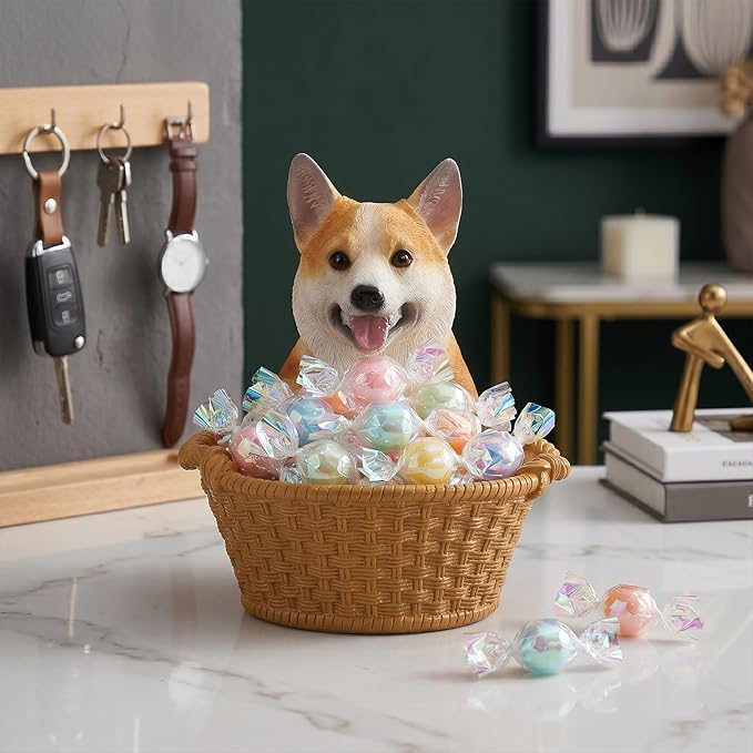 Dog Resin Storage Basket, Desktop Organizer for Remote & Keys, Cute Home Decor Tray, Ideal present for Pet Lovers.(Welsh Corgi)